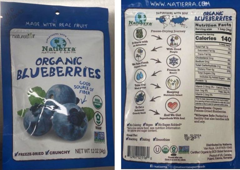 Nationwide recall of organic freeze-dried blueberries for possible lead presence