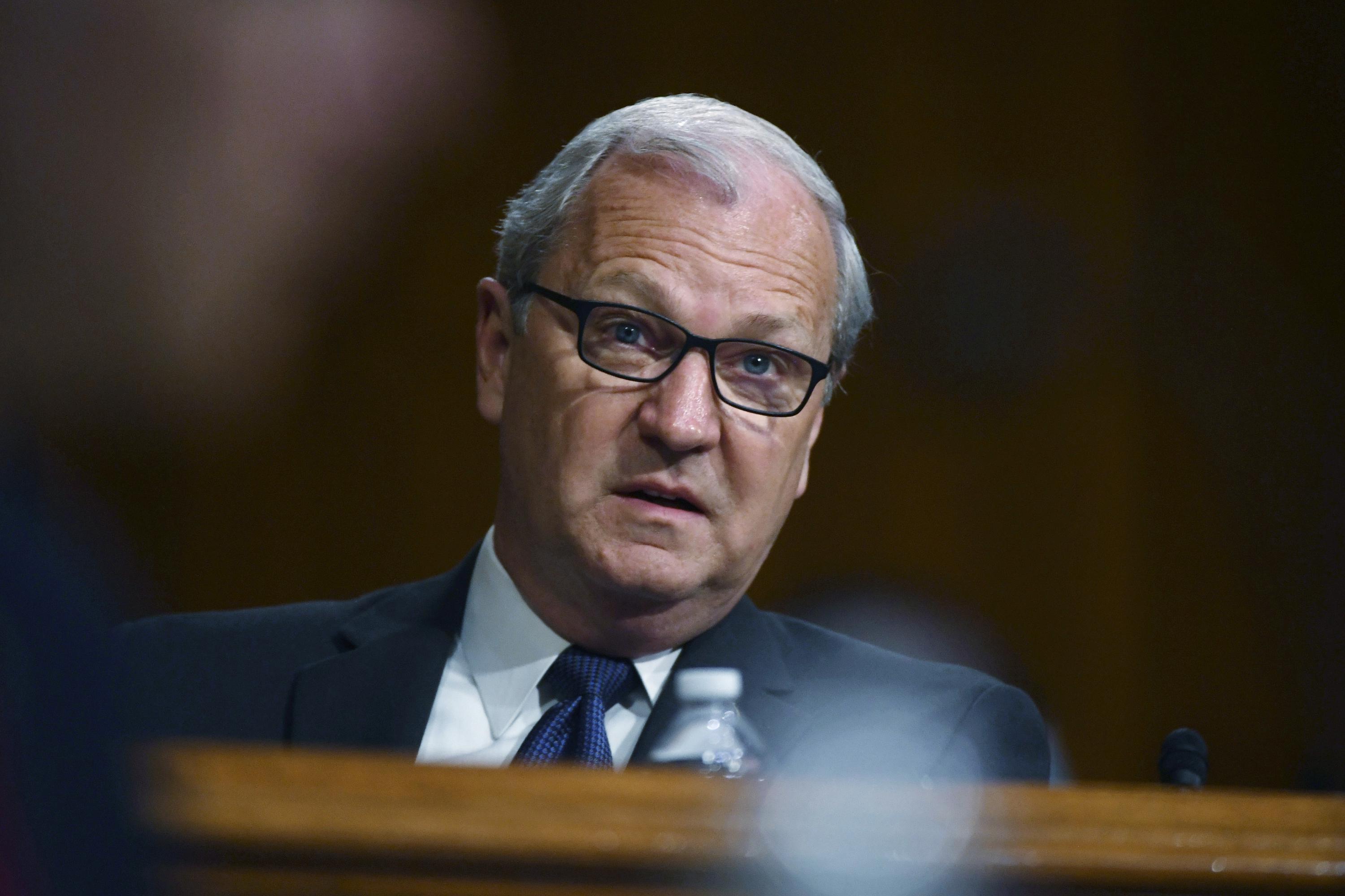 FILE - Sen Kevin Cramer, R-ND, speaks during a Senate Environment and Public Works Committee oversight hearing, May 20, 2020 on Capitol Hill in Washington. (Kevin Dietsch/Pool via AP, File)