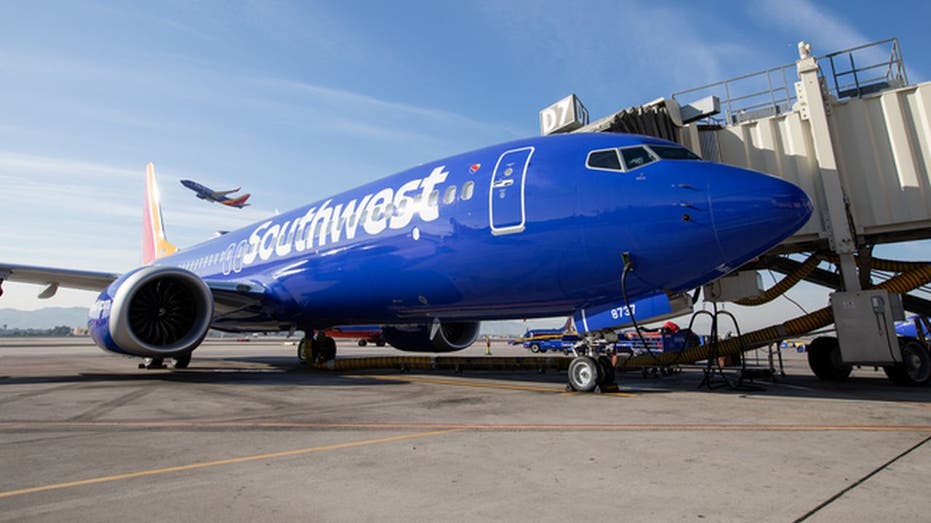 A grounded Southwest airplane