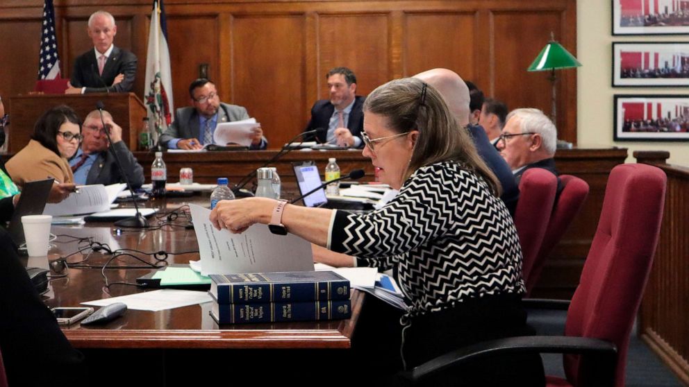 PHOTO: Democratic Del. Barbara Fleischauer speaks against a bill that criminalizes abortion with almost no exceptions during a House Health and Human Resources Committee meeting at the West Virginia state Capitol in Charleston, W.Va., July 25, 2022.