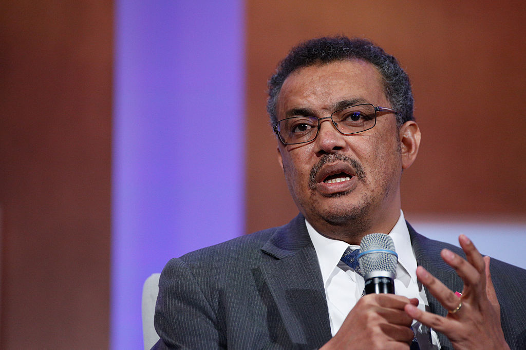 NEW YORK, NY - SEPTEMBER 29: Ethiopia Minister of Foreign Affairs Tedros Adhanom Ghebreyesus speaks on stage during the Unleashing Women's Economic Opportunites session during the 2015 Clinton Global Initiative at the Sheraton New York Times Square Hotel on September 29, 2015 in New York City. (Photo by JP Yim/Getty Images)