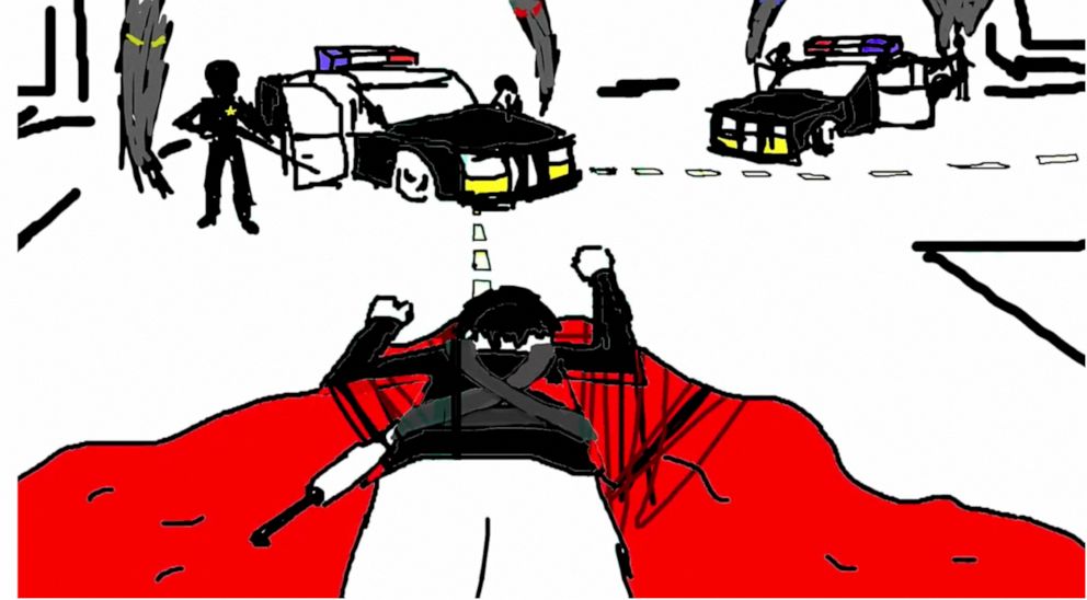 A drawing of a person lying in blood is seen in this still image taken from a video uploaded by Robert E. Crimo III, a person of interest in the mass shooting that took place at a Fourth of July parade route in the Chicago suburb of Highland Park, Ill.