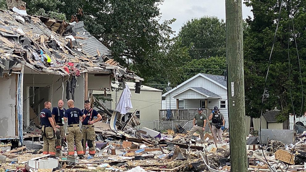 PHOTO: The damage to the area where homes were damaged after a house explosion with multiple agencies on the scene on Aug. 10, 2022 in Evansville, Ind.