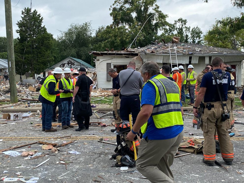 PHOTO: The damage to the area where homes were damaged after a house explosion with multiple agencies on the scene on Aug. 10, 2022 in Evansville, Ind.