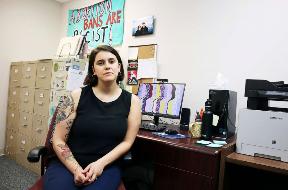 PHOTO: Katie Quiñonez, executive Director of the Women's Health Center of West Virginia, sits in her office at the clinic, the only abortion provider in the state, in Charleston, W.Va., June 29, 2022.