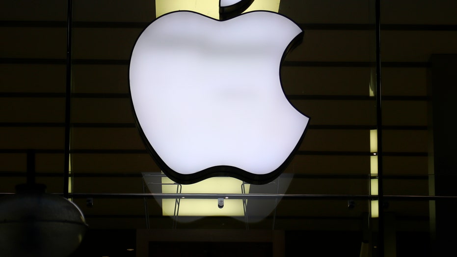 An Apple logo sign