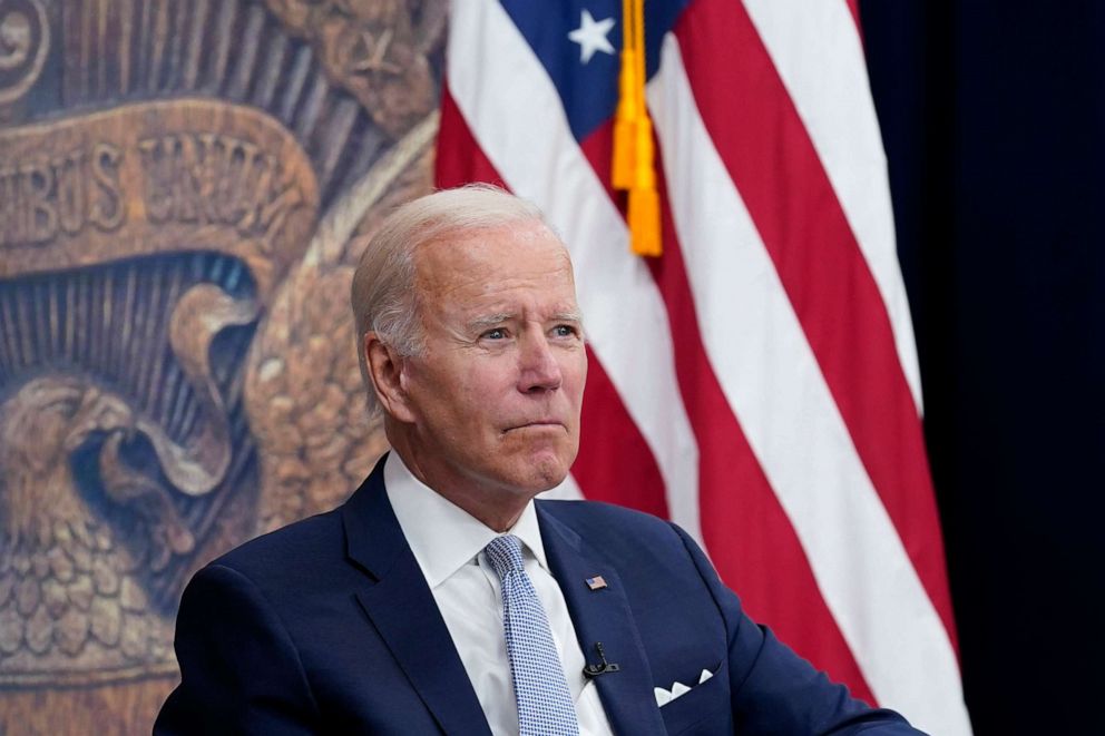 PHOTO: President Joe Biden listens during a meeting with CEOs in the South Court Auditorium on the White House complex in Washington, July 28, 2022.