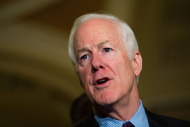 WASHINGTON, DC - MAY 10: Sen. John Cornyn (R-TX) speaks to reporters during a news conference after their weekly policy meeting with Senate Republicans, at the U.S. Capitol, May 10, 2016, in Washington, DC. Presidential candidate Donald Trump is scheduled meet with Republican House and Senate leadership on Thursday. (Photo by Drew Angerer/Getty Images)