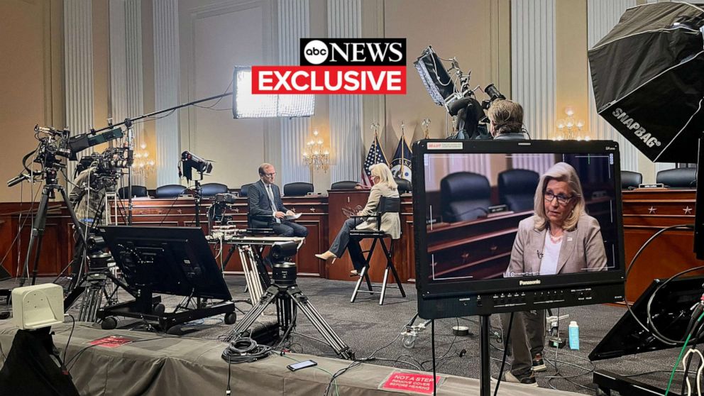 PHOTO: Rep. Liz Cheney speaks with ABC News Chief Washington Correspondent Jon Karl, Aug. 19, 2022, in Washington, D.C.