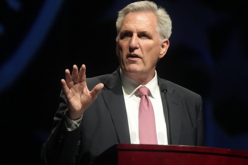 U.S. House Minority Leader Kevin McCarthy, R-Calif., speaks to a South Carolina GOP fundraising dinner on Friday, July 29, 2022, in Columbia, S.C. (AP Photo/Meg Kinnard)