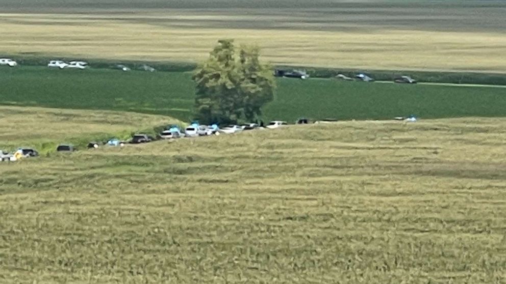 PHOTO: A large police presence was captured in Wilmington, Ohio, after an alleged break-in at the FBI's Cincinnati office, Aug. 11, 2022.