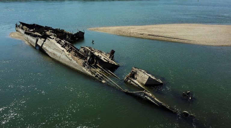 Sunken World War II ships revealed on Danube River amid drought