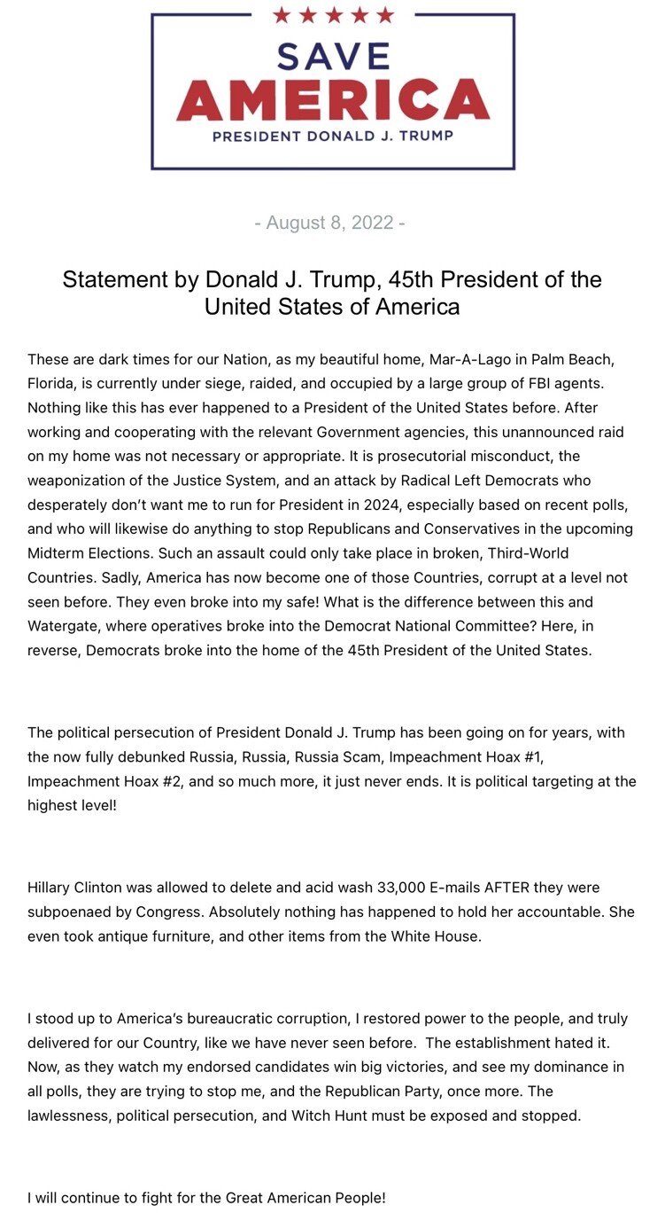 Statement by Donald Trump via Truth Social