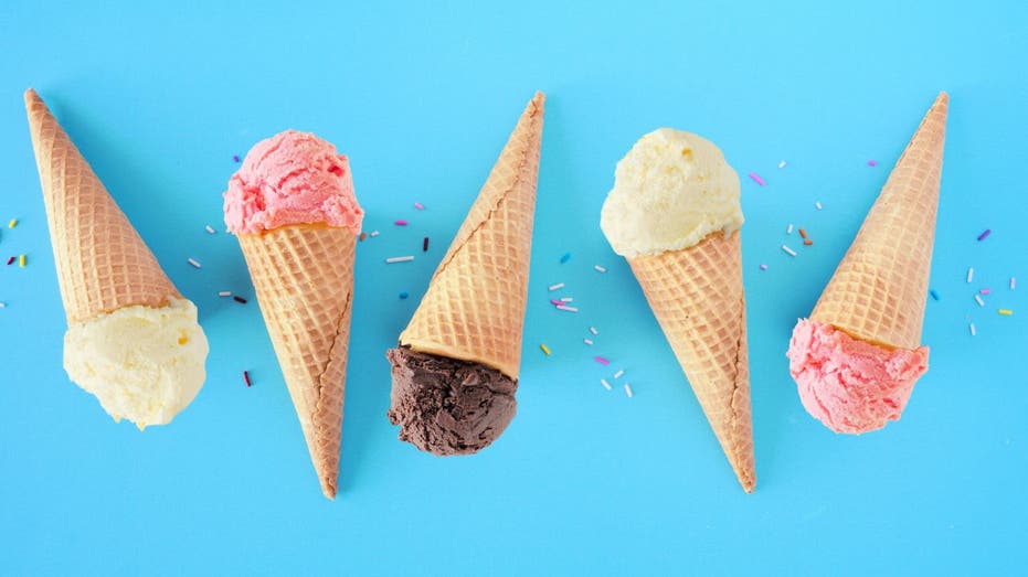 several ice cream cones lined up