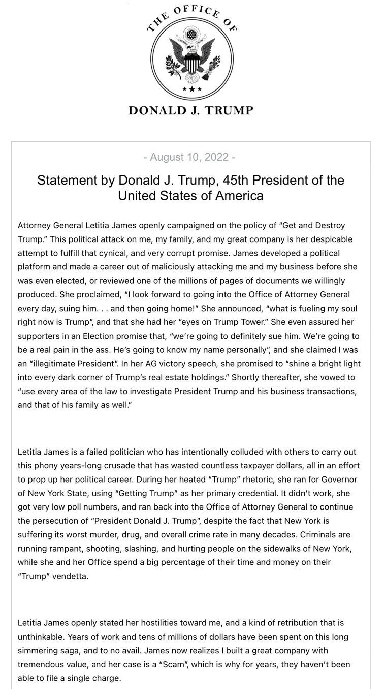(Statement by Donald Trump via Truth Social)