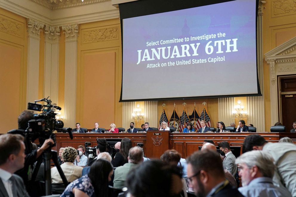 PHOTO: Representative Liz Cheney speaks during a public hearing of the U.S. House Select Committee to investigate the January 6 Attack on the U.S. Capitol, on Capitol Hill, in Washington, July 21, 2022.