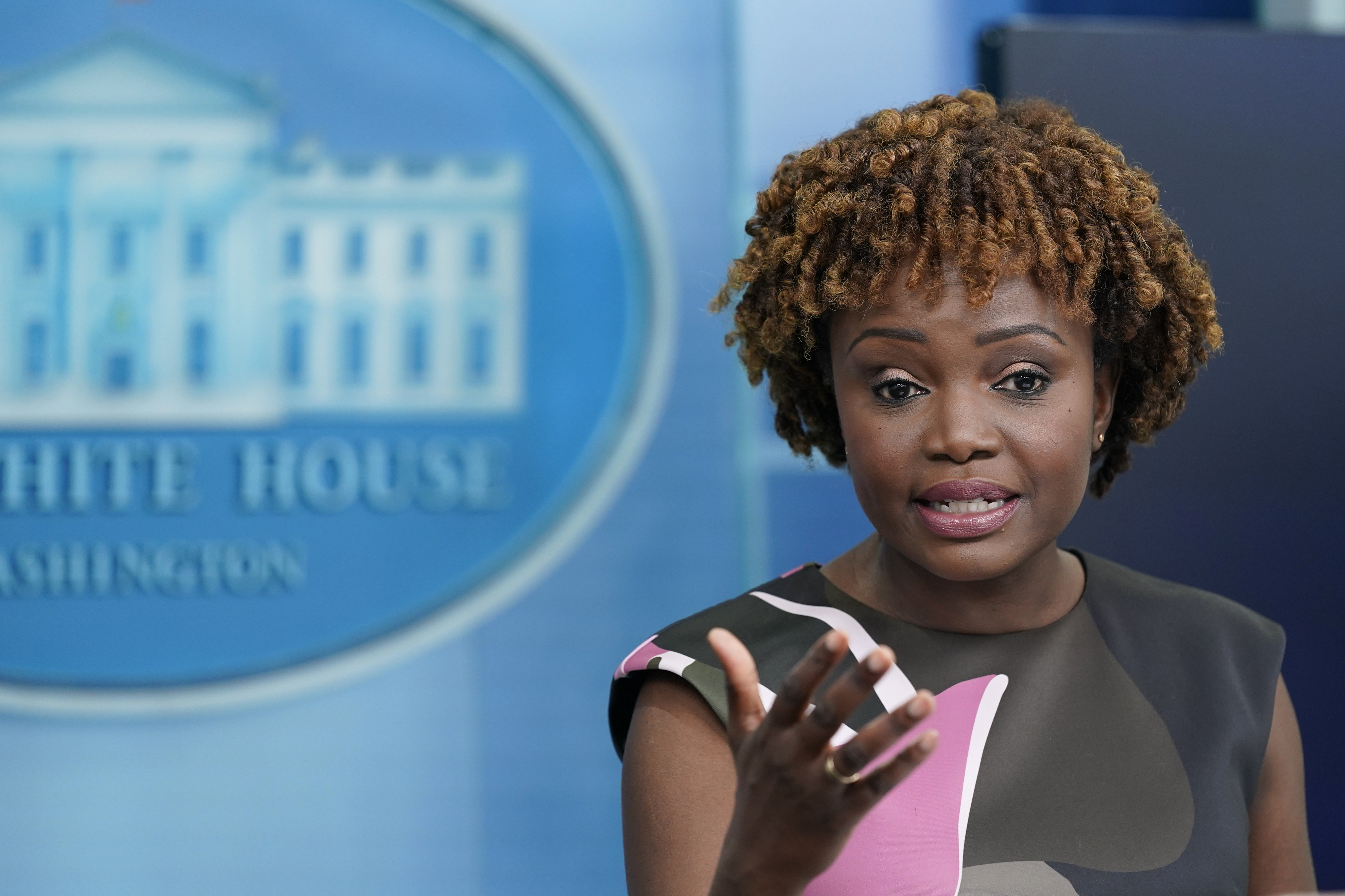 White House press secretary Karine Jean-Pierre speaks during the daily briefing at the White House in Washington, Tuesday, Aug. 9, 2022. (AP Photo/Susan Walsh)