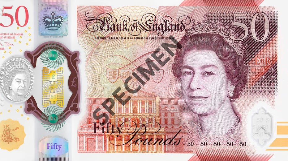 UK 50 pound note featuring Queen Elizabeth