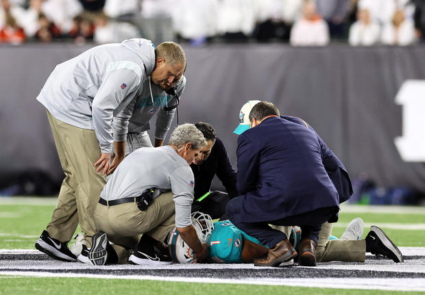Dolphins QB Tua Tagovailoa hospitalized after being stretchered off field