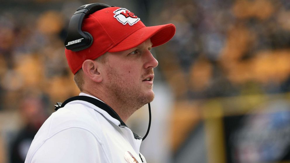 PHOTO: Quality control coach Britt Reid of the Kansas City Chiefs looks on from the sideline before a game against the Pittsburgh Steelers at Heinz Field, Dec. 21, 2014, in Pittsburgh, Pa. 