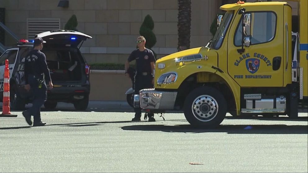 PHOTO: First responder vehicles are shown along the Las Vegas Strip where multiple people were stabbed on Oct. 6, 2022, in Las Vegas.