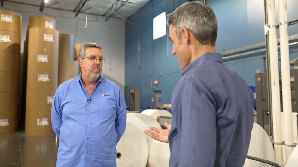 PHOTO: Jeff Ellington, CEO of Runbeck Election Services in Phoenix, Ariz., talked ballot printing and supply chain issues with ABC's Devin Dwyer.