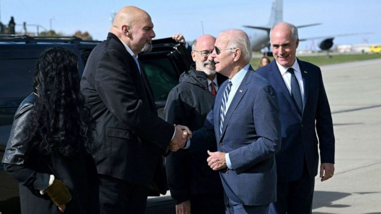 Biden makes rare appearance with Democrat for Fetterman’s Senate race against Oz