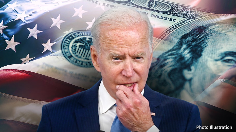 President Biden pictured behind a 100-dollar bill Biden inflation Democrats corporations