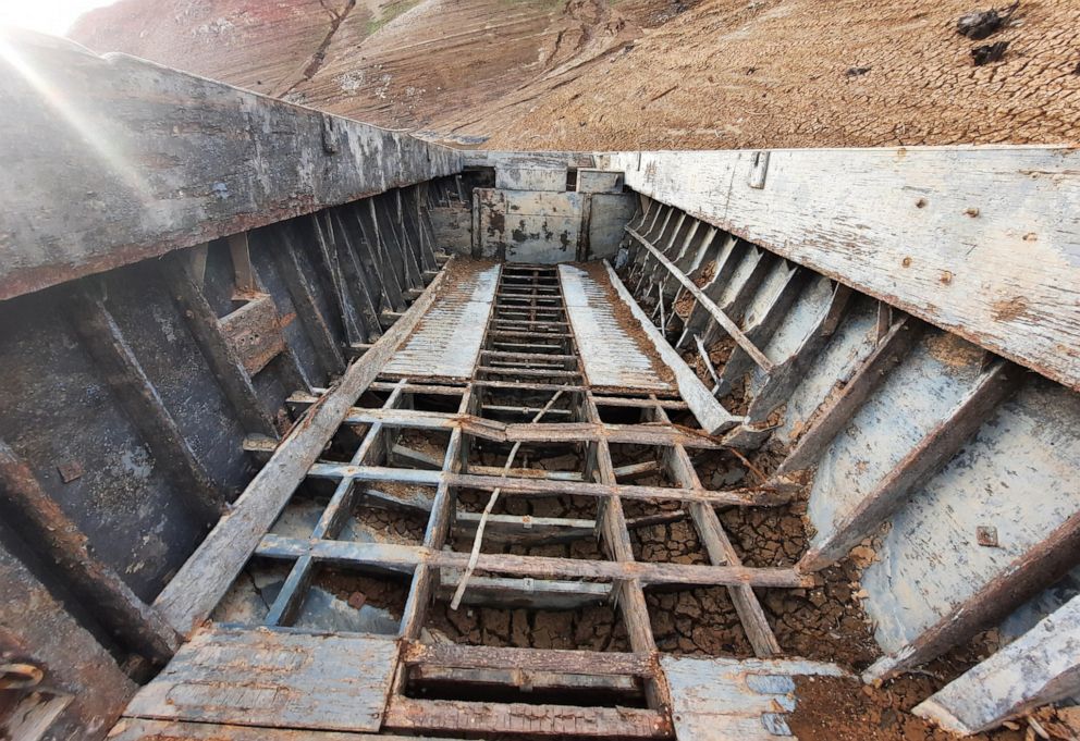 PHOTO: A photo posted by the U.S. Forest Service - Shasta-Trinity National Forest shows the rusted shell of a second world war Higgins boat known as the "Ghost Boat" on the bottom of Lake Shasta, in Redding, Calif.