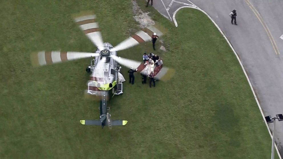 PHOTO: A U.S. Customs and Border Protection is airlifted to a hospital after a shooting at a gun range in Miami, Florida, Oct. 19, 2022.