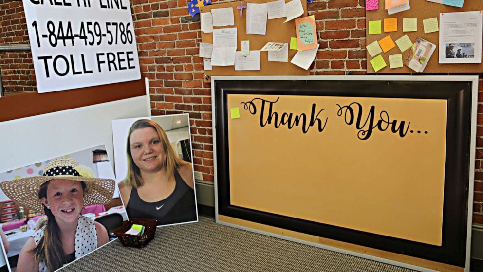 PHOTO: Photos of Abby Williams, left, and Libby German, right, at police headquarters in Delphi, Indiana. 