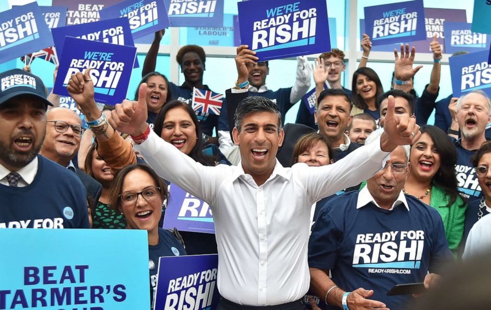 PHOTO: Rishi Sunak meets supporters as he arrives to attend a Conservative Party leadership election hustings at the NEC, Birmingham, England, Tuesday, Aug. 23, 2022. 