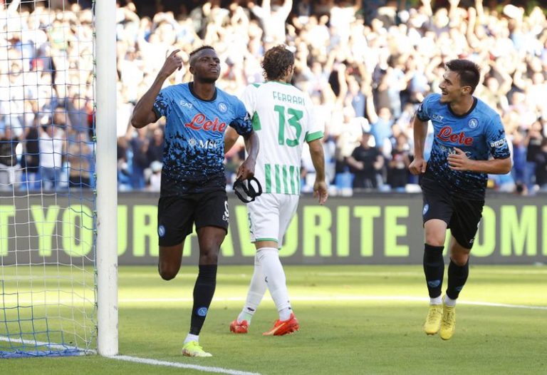 Soccer-Osimhen hits hat-trick as Napoli thrash Sassuolo to keep up unbeaten streak