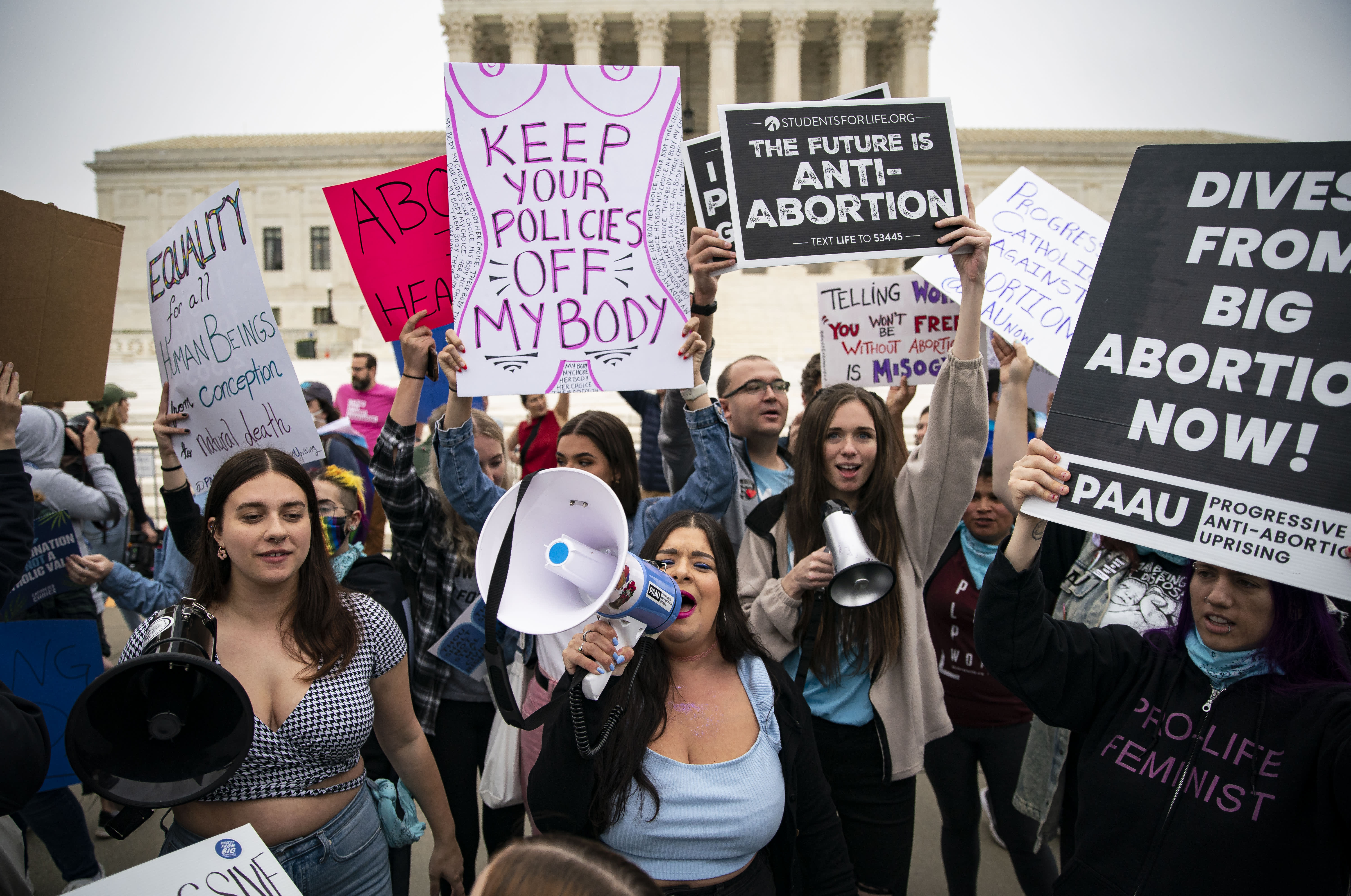 Protesters amass outside the Supreme Court after leaked doc suggests justices to overturn Roe v. Wade