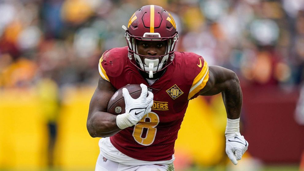 PHOTO: Washington Commanders running back Brian Robinson Jr. during a NFL football game against the Green Bay Packers, Oct. 23, 2022, in Landover, Md.