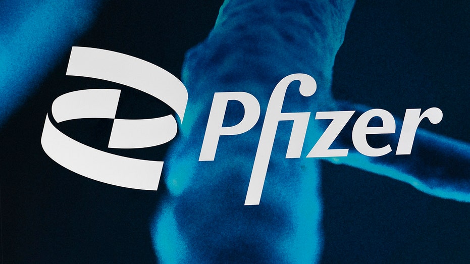 Pfizer logo on a blue and black background