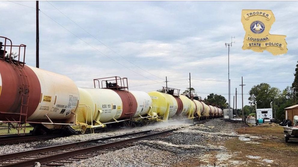 PHOTO: Louisiana State Police respond to a train derailment in St. James Parish, Nov. 2, 2022.