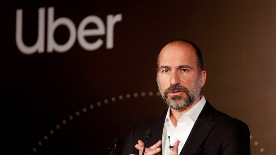 Uber CEO Dara Khosrowshahi speaks to the media at an event in New Delhi, India on Oct. 22, 2019.
