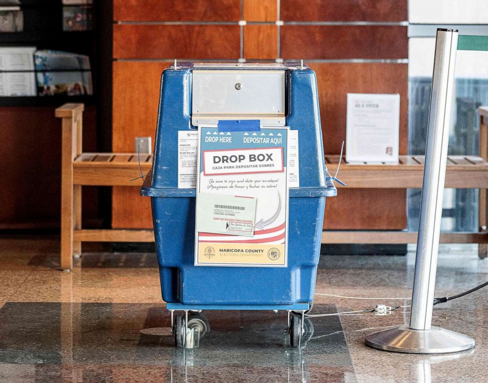 PHOTO: A dropbox is pictured ahead of the midterm elections at the City Hall in Mesa, Ariz., Oct. 25, 2022. 