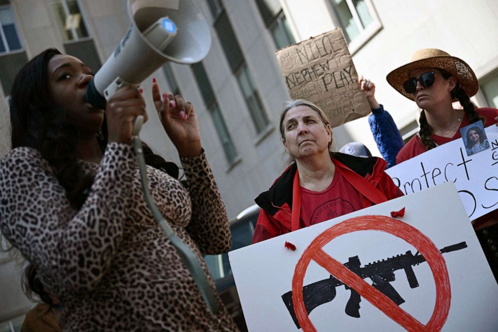 PHOTO: Gun control activists rally in Nashville, March 28, 2023, following a school shooting, where three students and three staff members were killed on March 27.