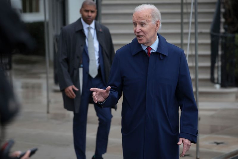 U.S. President Joe Biden speaks to reporters as he departs the White House March 3, 2023 in Washington, DC. Biden is scheduled to travel to his home in Wilmington, Delaware today. (Photo by Win McNamee/Getty Images)