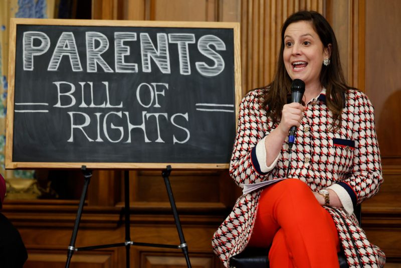 Rep. Elise Stefanik (R-NY) talks about the Parents Bill of Rights Act during an event in the Rayburn Room at the U.S. Capitol on March 01, 2023 in Washington, DC. According to the Speaker's office, "the Parents Bill of Rights was designed to empower parents and ensure that they are able to be involved in their kids' education." (Photo by Chip Somodevilla/Getty Images)