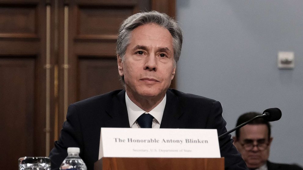 PHOTO: U.S. Secretary of State Antony Blinken testifies at a House Appropriations Committee's State, Foreign Operations, and Related Programs Subcommittee hearing on Capitol Hill, March 23, 2023, in Washington.