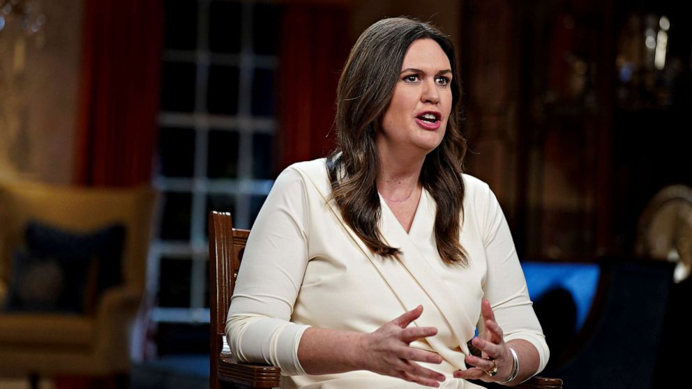 PHOTO: Gov. Sarah Huckabee Sanders, R-Ark., speaks while delivering the Republican response to President Biden's State of the Union address, Feb. 7, 2023, in Little Rock, Ark.