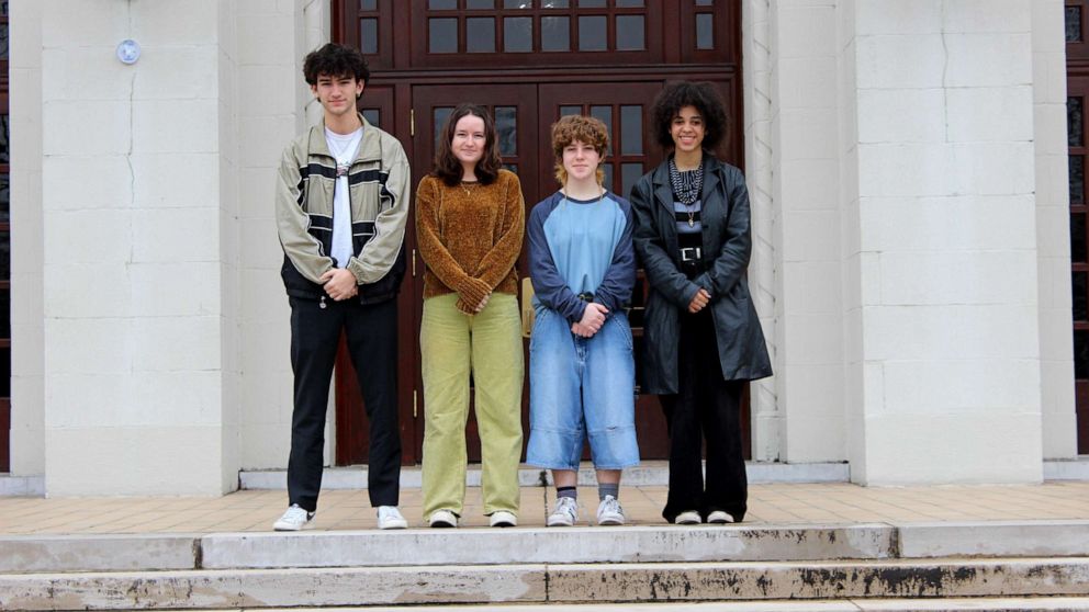 PHOTO: Students Ernest Quirk, Gryffyn May, Bekah Jackson and Addison McCuien at Little Rock Central High School on Thursday, March 2, 2023.