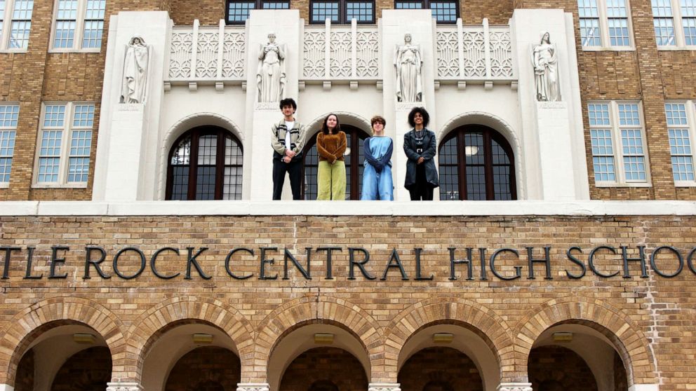 PHOTO: Students Ernest Quirk, Gryffyn May, Bekah Jackson and Addison McCuien at Little Rock Central High School on Thursday, March 2, 2023.