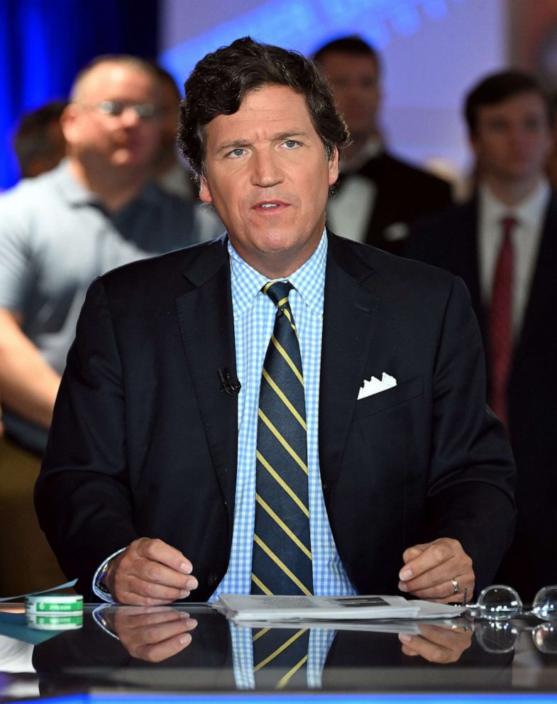 PHOTO: FILE - Tucker Carlson speaks during a live show, Nov. 17, 2022 in Hollywood, Fla.