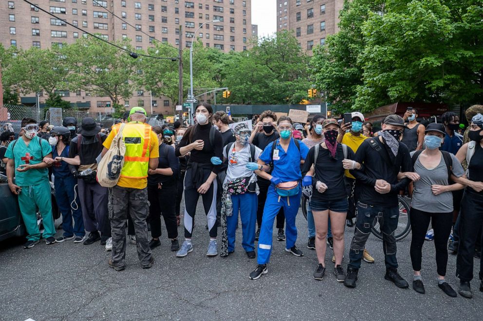 PHOTO: Demonstrators gather to protest the death of George Floyd at the hub the retail and restaurant heart of the South Bronx on June 4, 2020 in the Bronx, New York City.