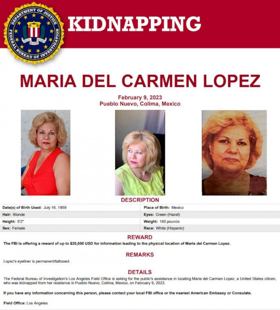 PHOTO: In this poster released by the FBI, Maria Del Carmen Lopez is shown.