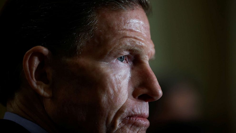 PHOTO: U.S. Senator Richard Blumenthal (D-CT) listens during the weekly Democratic news conference at the U.S. Capitol on Capitol Hill in Washington, U.S., March 28, 2023.